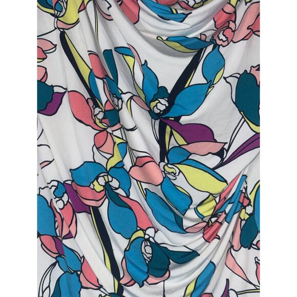 Y2K Vintage Cowl Neck Bright Floral Blouse Women Large Groovy 70s Going Out Top - Picture 3 of 6